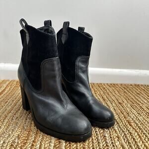 Lauren Ralph Lauren Devyn Black Leather Suede Trim Ankle Boots Women Size 7.5.